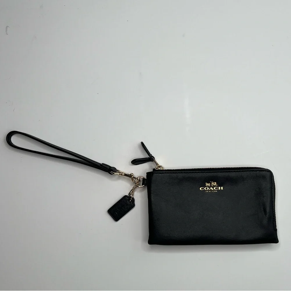 Vintage Coach Double Zip Leather Wristlet Wallet High Quality Leather Black